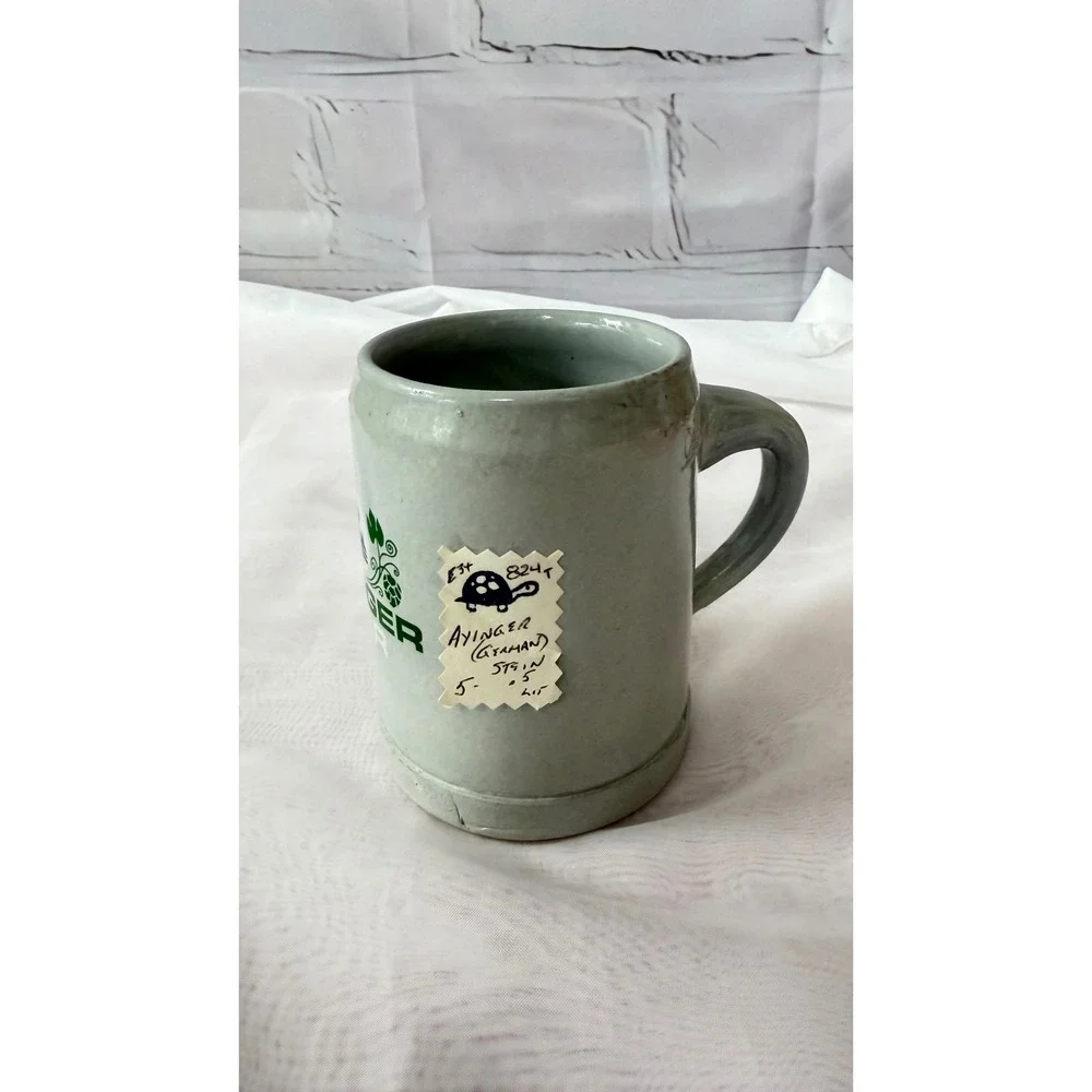 Ayinger Bier German Beer Stein Grey Stoneware Salt Glazed Mug 0.5L Brewery Logo
